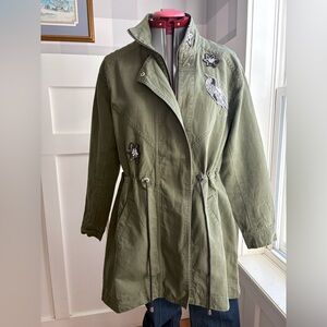 CAbi Utility Jacket with Embroidered Bird Accents Size Small